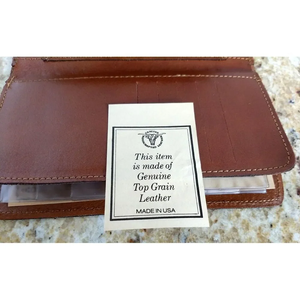 SWIB Top Grain Leather Check Book Wallet Clutch Rustic Snap Close USA Vintage‎